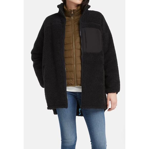 Timberland NWT Fleece Sherpa high neck full zip jacket Medium  black - Picture 1 of 17